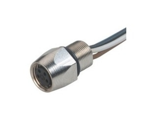 HIRSCHMANN  933382100   ELKE 4408 V FM 8 05; Front-mounting Appliance Socket with stranded wire, screw locking, M8 x 0.5 mounting thread, metal casing, O-ring included, 4 contacts, female, cable length: 0.5m, cable material: PVC