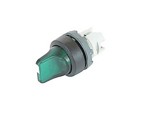 ABB  M2SS3-11G   Modular 2 position selector switch with green illuminated actuator and 22mm mounting, actuator position is momentary with spring return from C to B
