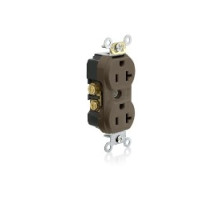LEVITON  TBR20                 20 Amp, 125 Volt, NEMA 5-20R, 2P, 3W, Tamper-Resistant, Duplex Receptacle, Straight Blade, Commercial Grade, Self Grounding, Back & Side Wired, Steel Strap, Brown