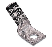 THOMAS & BETTS  54951BEUF                 Copper One-Hole Lug, 45 Degree Bend Long Barrel, Blind End, Max 35kV, Wire Size 2/0 AWG, 1/2 in Bolt Size, Tin Plated, Die Code 45, Black