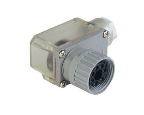 HIRSCHMANN  932194112   N6R FF S 11; Angled Cable Socket, strain relief by means of a clamping cage, transparent cap, for installation of the LED insert, 6 contacts + PE, transparent/grey housing