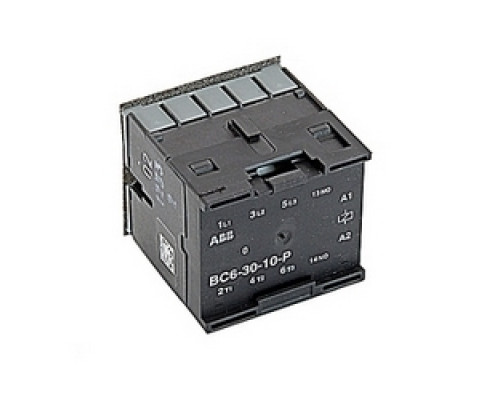 ABB  BC6-30-10-P01   3 pole, plus 1 NO auxiliary contact, 12 amp, non-reversing miniature contactor, 24V DC coil and pinted circuit board mounting and terminals