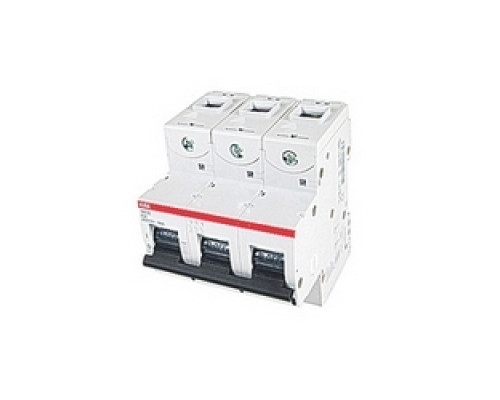 ABB  S803S-K50   3 pole, 50 amps rated at 690 V AC, IEC series high performance circuit breaker with thermal-magnetic trip device, K trip curve, and 50kA interrupt current rating