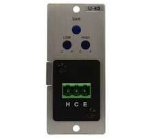 TOA ELECTRONICS INC  U-43S                 Amplifier Line Input Module, Unbalanced, 3P Terminal Block, 24 Volt DC, 15 Milliampere, 20 Hertz to 20 Kilohertz, -106 dB, 1.38
