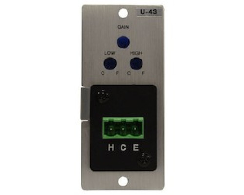 TOA ELECTRONICS INC  U-43S                 Amplifier Line Input Module, Unbalanced, 3P Terminal Block, 24 Volt DC, 15 Milliampere, 20 Hertz to 20 Kilohertz, -106 dB, 1.38