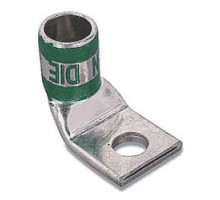 THOMAS & BETTS  54209UBBT                 Copper Two-Hole Lug, 90 Degree Bend Standard Barrel, Blank Tongue, Max 35kV, Wire Size 1/0 AWG, 3/8 in Bolt Size, 1 in Hole Spacing, Tin Plated, Die Code 42, 42