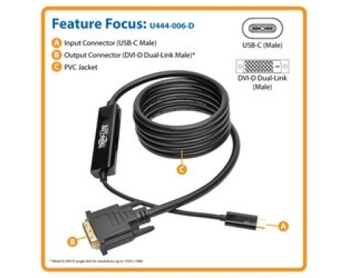 TRIPP LITE U444-006-D         USB C to DVI Adapter Cable M/M , Thunderbolt 3 Compatible,1920 x 1080 1080p , 6 ft.