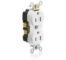 LEVITON  TBR15-WCP                 15A 125V NEMA 5-15R 2P 3W Tamper-resistant. Narrow Body Duplex Receptacle. Straight Blade. Commercial Grade. Self Grounding. Side Wired. External Clamps. Triple-combination-head Screws - White