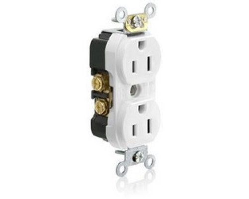 LEVITON  TBR15-WCP                 15A 125V NEMA 5-15R 2P 3W Tamper-resistant. Narrow Body Duplex Receptacle. Straight Blade. Commercial Grade. Self Grounding. Side Wired. External Clamps. Triple-combination-head Screws - White