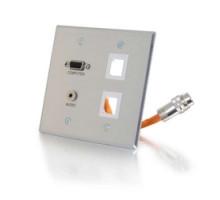 C2G CG60114 CG60114         Multi-Format Wallplate, 2-Gang, VGA Female/3.5 MM Stereo Female to RapidRun 15-Pin Male, Brushed Aluminum, With 2 Keystone