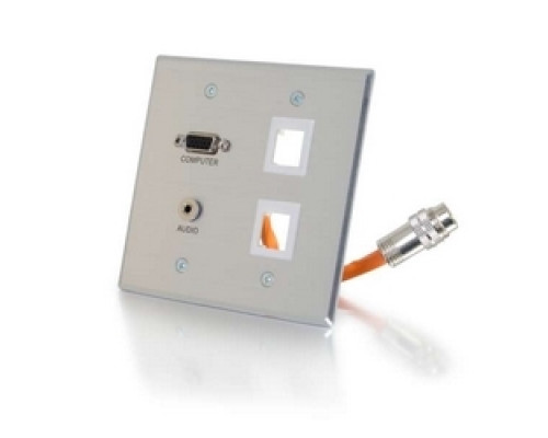 C2G CG60114 CG60114         Multi-Format Wallplate, 2-Gang, VGA Female/3.5 MM Stereo Female to RapidRun 15-Pin Male, Brushed Aluminum, With 2 Keystone