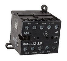 ABB  K6S-22Z-2.8   17-32V, 2.8 W, 4 pole, DC operated, screw terminated miniature interface relay with 2 NO and 2 NC auxiliary contacts