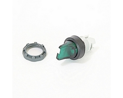 ABB  M3SS2-11G   Modular 3 position selector switch with green illuminated actuator and 22mm mounting, actuator position is momentary with spring return from A to B and from C to B