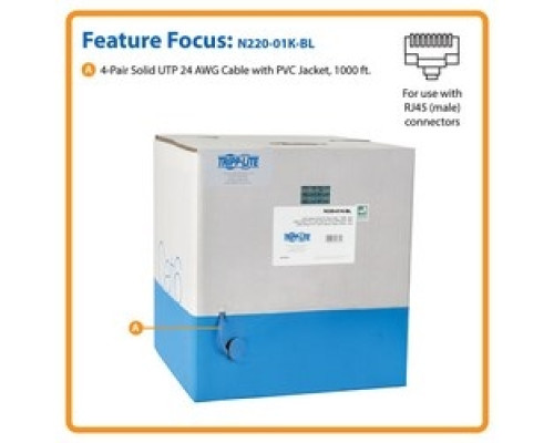 TRIPP LITE  N220-01K-BL   Cat6 Gigabit Bulk Stranded 24 AWG CMR PVC Cable, Blue, 1000 ft., TAA