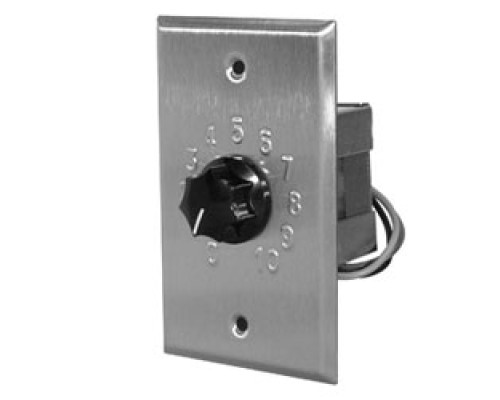 QUAM-NICHOLS COMPANY  QC10P                 20 W, 10-step Attenuator with Priority 24 V DC By-pass Relay, Single-gang, Stainless Steel Faceplate, Embossed Positions