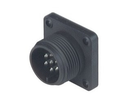 HIRSCHMANN  932455100   CM 02 E 14S-61 P; Surface mounted connector, with flange, with solder bucket, 6 contacts + PE, MIL-C 5015 bzw. VG 95 342, black housing, 10A 50V AC/DC
