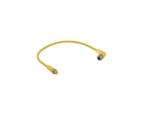 LUMBERG AUTOMATION  600001712  RST3RKWTLEDA434   M12 Micro actuator/sensor cordset, double-ended, 3-poles, male straight to female right angle connector with self-locking thread and yellow TPE 18 gauge molded cable, IEC color code. cable length: 5M
