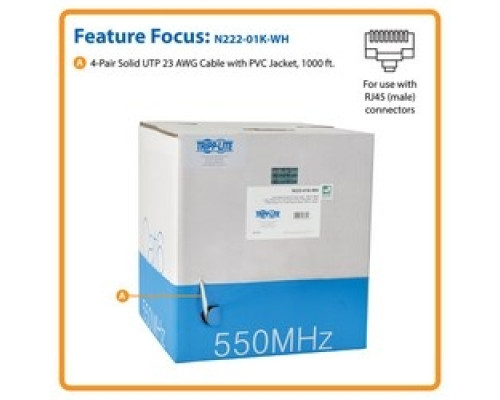 TRIPP LITE  N222-01K-WH   Cat6 Gigabit Bulk Solid-Core PVC Cable, White, 1000 ft., TAA