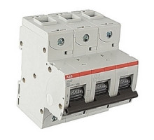 ABB  S803S-B63   3 pole, S800, 63 amp screw terminated miniature circuit breaker with a B tripping characteristic