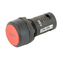 ABB  CP9-1009   Compact non-illuminated marked red momentary pushbutton with 22mm mounting and 1 NC and 1 NO contact, marked STOP on pushbutton surface