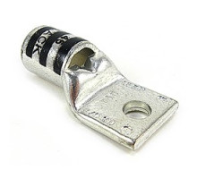 THOMAS & BETTS  54110B                 Copper One-Hole Lug, Standard Barrel, Bottom Stacking, Peep Hole, Max 35kV, Wire Size 2/0 AWG, 3/8 Bolt Size, Tin Plated, Die Code 45, Black