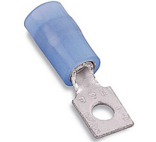 THOMAS & BETTS  RB482   Nylon Insulated Rectangular Ring Terminal, Length 1.109in, Width 0.302in, Bolt Hole #8, Wire Range #16-#14 AWG, Blue, Copper, Tin Plated