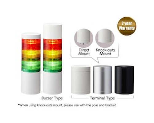 PATLITE USA CORPORATION LR7-202WJBW-RY  70mm diameter UL CE IP65 DC 24V, Direct Mount/Cable, Flashing/Buzzer, Off-white