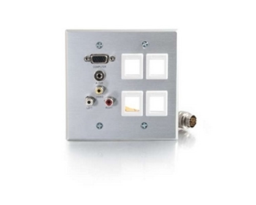 C2G CG60029 CG60029         Multi-Format Wallplate, 2-Gang, HD15 Integrated VGA/3.5 MM/Composite Video/Stereo Audio/ 4 Keystone, Brushed Aluminum
