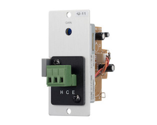 TOA ELECTRONICS INC  U-11R                 Amplifier Line Input Module, Unbalanced, RCA Pin Jack Input, 220 Kilo Ohm, 20 Hertz to 20 Kilohertz, -100 dB Noise, 1.38