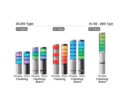 PATLITE USA CORPORATION LA6-5DTNUN-RYGBC  Multi Color LED Signal Tower, Direct Mount, Silver color, Terminal block
