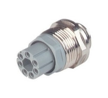 HIRSCHMANN  931855001   N6R AF; Panel-mounted Socket with metal screw-in casing, 6 contacts + PE, female, PG13.5, DIN 43651, 10A 250V AC/DC, grey/metallic housing