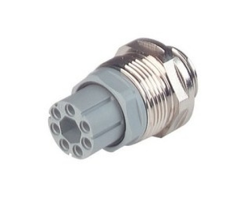 HIRSCHMANN  931855001   N6R AF; Panel-mounted Socket with metal screw-in casing, 6 contacts + PE, female, PG13.5, DIN 43651, 10A 250V AC/DC, grey/metallic housing