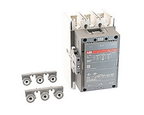 ABB  A210-30-11-85   3 pole, 350 amp, non-reversing across the line contactor with 400-415V AC coil and 1 NO and 1 NC auxiliary contacts
