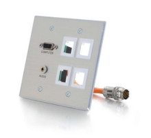 C2G CG60115 CG60115         Multi-Format Wallplate, 2-Gang, VGA Female/3.5 MM Stereo Female to RapidRun 15-Pin Male, Brushed Aluminum, With 4 Keystone