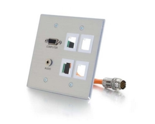 C2G CG60115 CG60115         Multi-Format Wallplate, 2-Gang, VGA Female/3.5 MM Stereo Female to RapidRun 15-Pin Male, Brushed Aluminum, With 4 Keystone