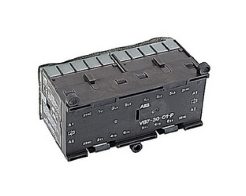 ABB  VB7-30-01-P84   3 pole, plus 2 NC auxiliary contacts, 16 amp, mechanically interlocked miniature contactor, 110-127V AC coil and pinted circuit board mounting and terminals