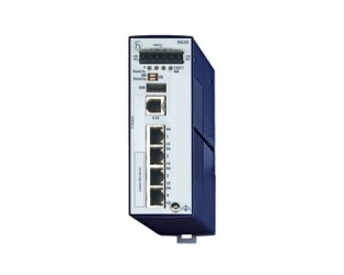 HIRSCHMANN  943434008   4 port Fast-Ethernet Compact OpenRail Switch, managed, software Layer 2 Professional, for DIN rail store-and-forward-switching, fanless; 4 ports in total; 1. uplink: 10/100BASE-TX, RJ45; 2. uplink: 10/100BASE-TX, RJ45; 2 x 10/1