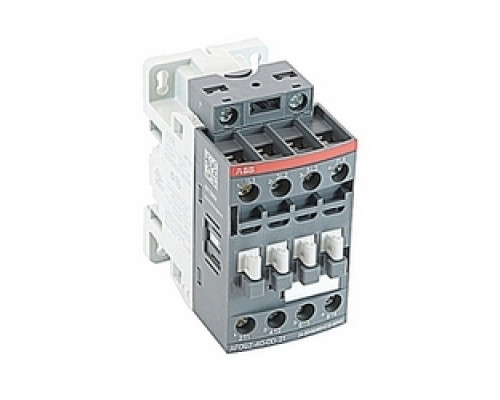 ABB  AF09Z-40-00-21   4 pole, 25 amp, non-reversing across the line contactor with 24-60V AC and 20-60V DC coil and no auxiliary contacts
