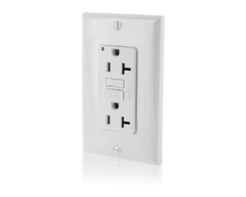 LEVITON  GFNT2-W                 20 Amp, 125 Volt Receptacle/Outlet, 20 Amp Feed-through, Self-test SmartLock Pro Slim GFCI, Monochromatic, Back / Side Wired, Wallplate/Faceplate And Self Grounding Clip Included - White