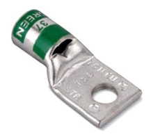 THOMAS & BETTS  54108BE                 Copper One-Hole Lug, Standard Barrel, Max 35kV, #1 AWG Wire, 1/4 in Bolt Size, Tin Plated with Blind End, Die Code 37, Green