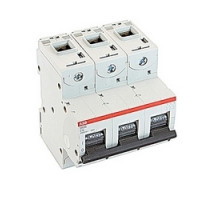 ABB  S803S-C16   3 pole, 16 amps rated at 690 V AC, IEC series high performance circuit breaker with thermal-magnetic trip device, C trip curve, and 50kA interrupt current rating