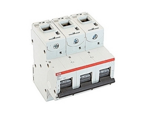 ABB  S803S-C16   3 pole, 16 amps rated at 690 V AC, IEC series high performance circuit breaker with thermal-magnetic trip device, C trip curve, and 50kA interrupt current rating