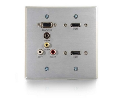 C2G  CG60143  CG60143                 Multi-Format Wallplate, 2-Gang, Pass-Through, VGA Female/3.5 MM Stereo Female/RCA Composite Video Female/RCA Stereo Audio Female to RapidRun 15-Pin Male Connector, Aluminum