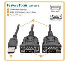TRIPP LITE U209-006-2         2-Port USB to DB9 Serial FTDI Adapter Cable with COM Retention M/M , 6 ft.