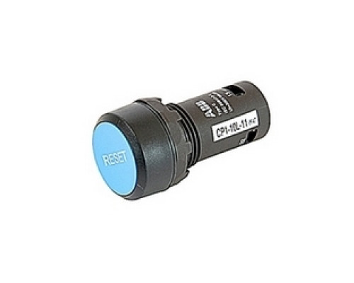 ABB  CP9-1021   Compact non-illuminated marked blue momentary pushbutton with 22mm mounting and 1 NC and 1 NO contact, marked RESET on pushbutton surface