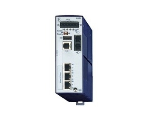 HIRSCHMANN  943434009   4 port Fast-Ethernet Compact OpenRail Switch, managed, software Layer 2 Enhanced, for DIN rail store-and-forward-switching, fanless; 4 ports in total; 1. uplink: 100BASE-FX, MM-SC; 2. uplink: 10/100BASE-TX, RJ45; 2 x 10/100 BAS