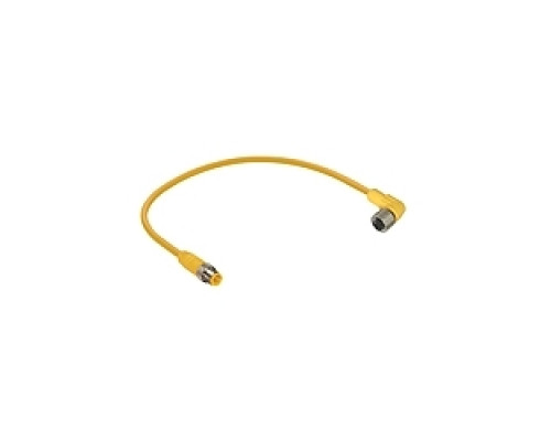 LUMBERG AUTOMATION  600001935  RST 4-RKWT 4-633/1M   Connector, Round-plug, actuator/Sensor Cordset, Double-ended, M12, 4-poles, 22 AWG, Male Straight to Female 90 Connector with Self-locking Thread and Molded PVC cable, Yellow, 1M