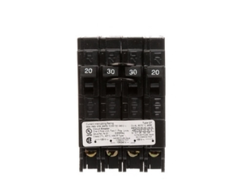 SIEMENS  US2:Q22030CT   Molded Case Circuit Breaker, Triplex, Common Trip, Plug-In, 3 Pole, 120/240 Volt AC, 20/30A, 10 kA Interrupting Rating