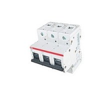 ABB  S803S-K125   3 pole, 125 amps rated at 690 V AC, IEC series high performance circuit breaker with thermal-magnetic trip device, K trip curve, and 50kA interrupt current rating