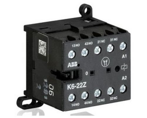 ABB  K6-22Z-01   Mini Contactor Relay, 690 Volt Auxiliary/Insulation, 24 Volt AC Circuit, 4 Ampere at 240 Volt AC, 2.5 Ampere at 24 Volt DC, 4-Pole, 2NO-2NC